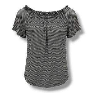 Sonoma Goods for Life women's Plus Size black white striped short sleeves blouse